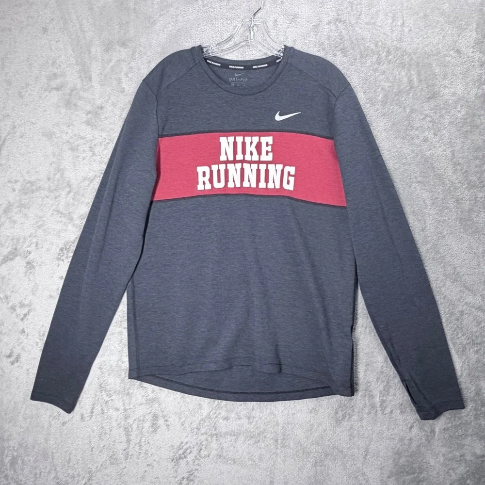 Nike Heritage Running Crew Shirt Mens M Thunder Blue Dri-FIT Long Sleeve Casual